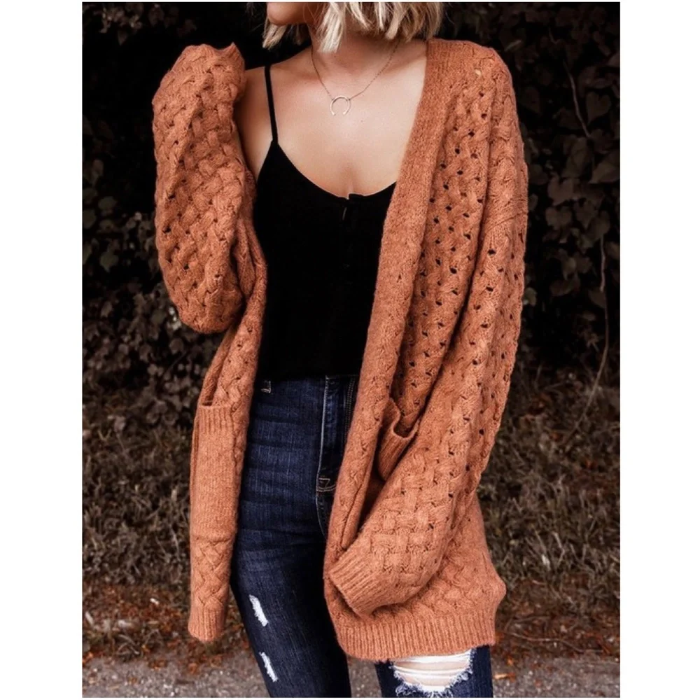 Cozy Rust Open Front Oversized Cardigan - Picture 1 of 4